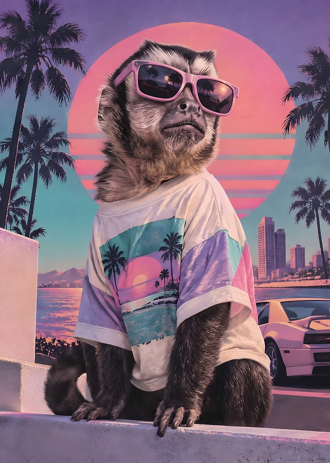 Retro Synthwave Monkey in Sunglasses