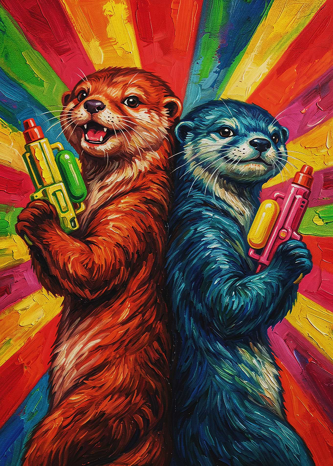 Two Otters with Water Guns