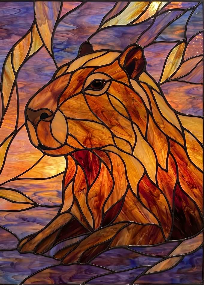 Stained Glass Capybara Portrait