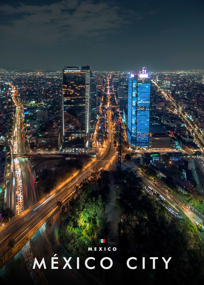 Mexico City Night Skyline View