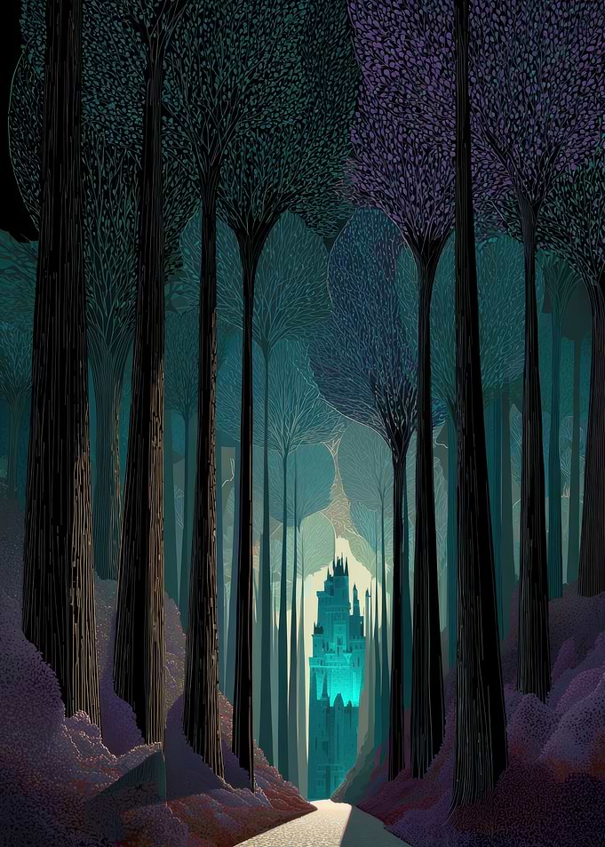 Glowing Castle in Enchanted Forest