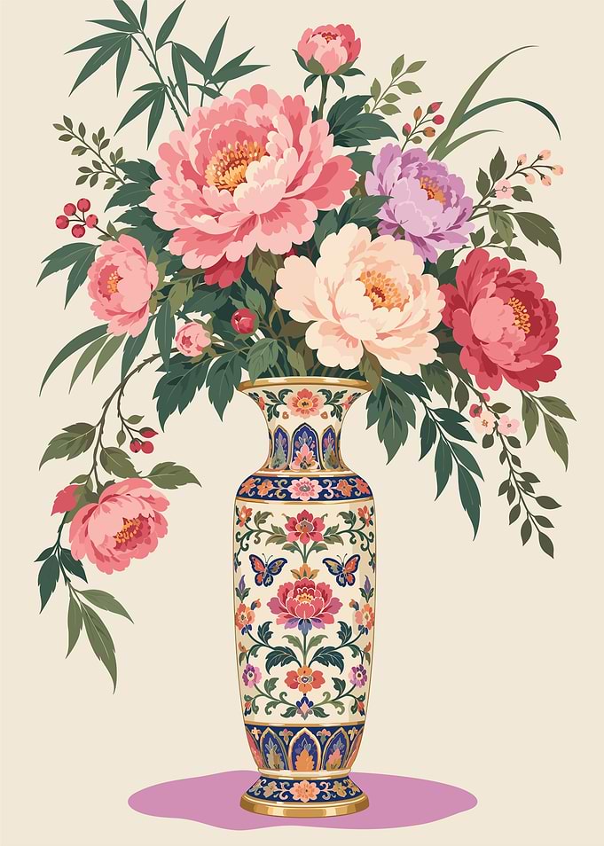 Peony Bouquet in Ornate Vase