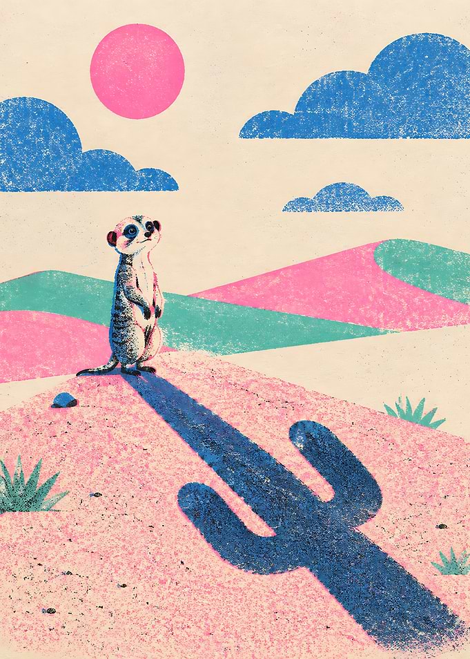 Meerkat Casting a Cactus Shadow