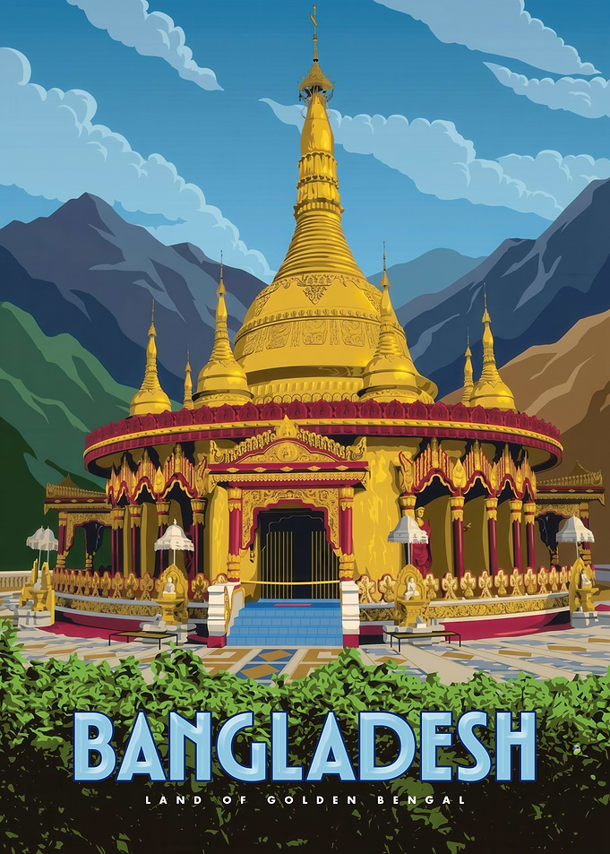 Bangladesh Golden Temple Travel Poster