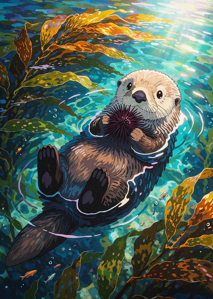 Cute Sea Otter Painting Art Poster
