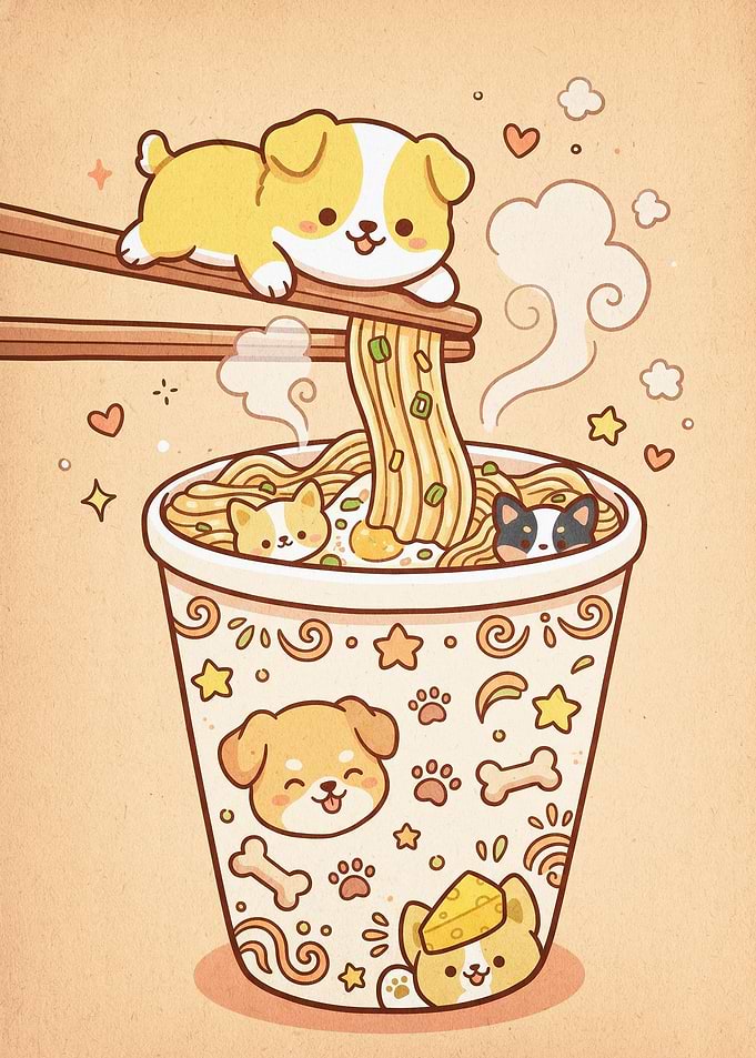 Cute Puppy Ramen Kawaii Art