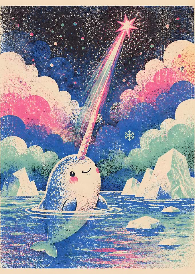 Cute Narwhal Under a Shooting Star