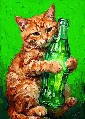 Orange Tabby Cat Holding Soda Bottle