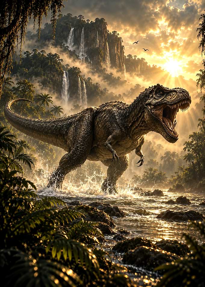 T-Rex Roaring in Prehistoric Jungle