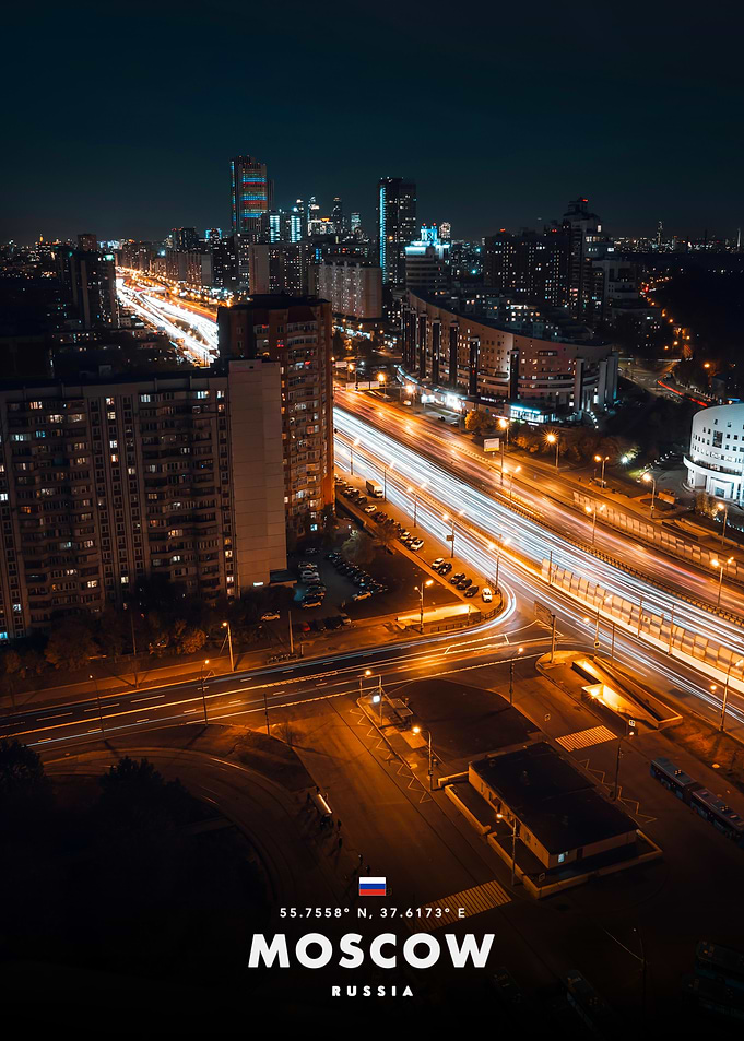 Nighttime Aerial View of Moscow City