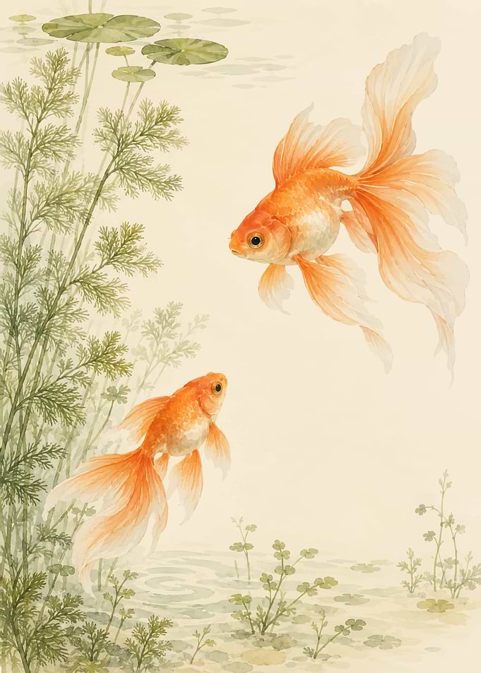 Two Goldfish Swimming in Water