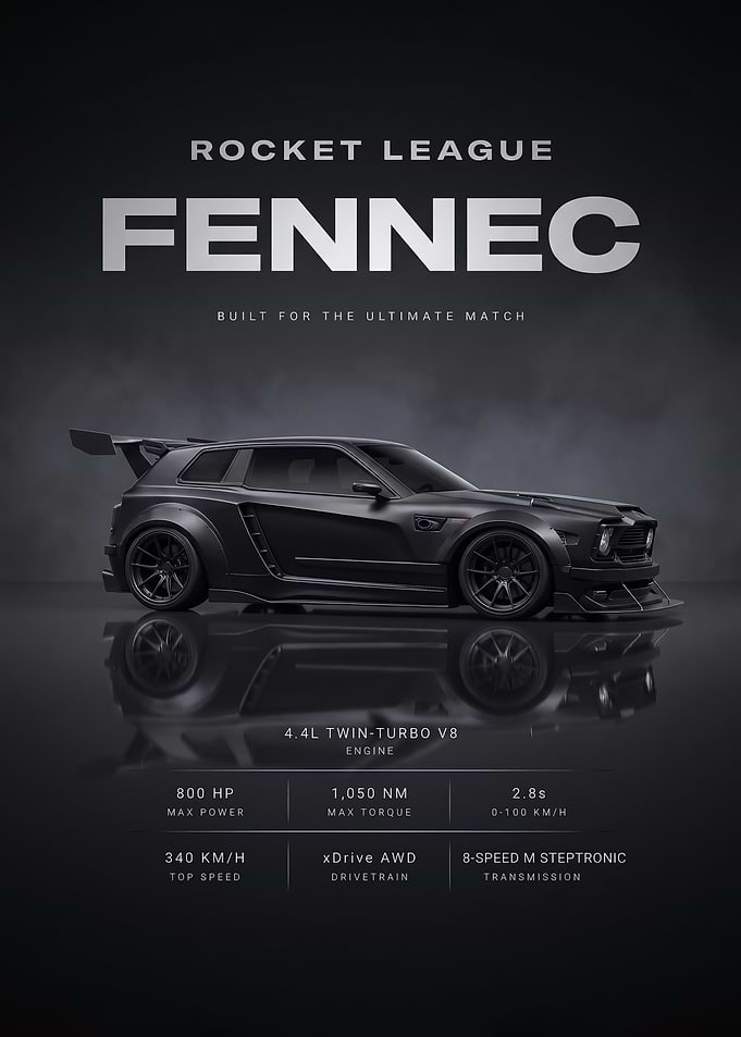 A sleek side profile black Fennec minimalist car poster