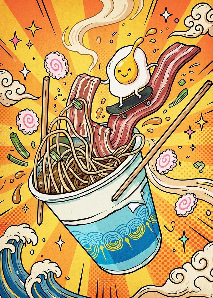 Ramen Skater Retro Pop Art Poster