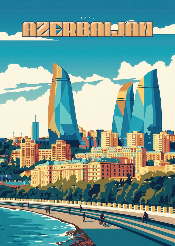 Baku Azerbaijan Travel Poster