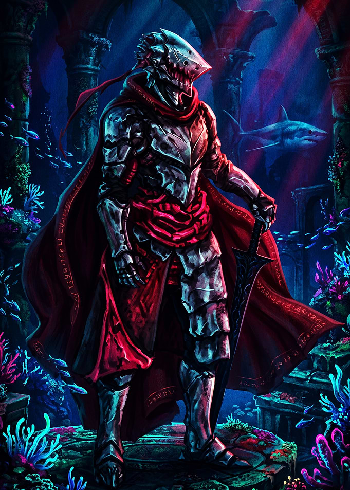 Underwater Shark Knight Fantasy Art