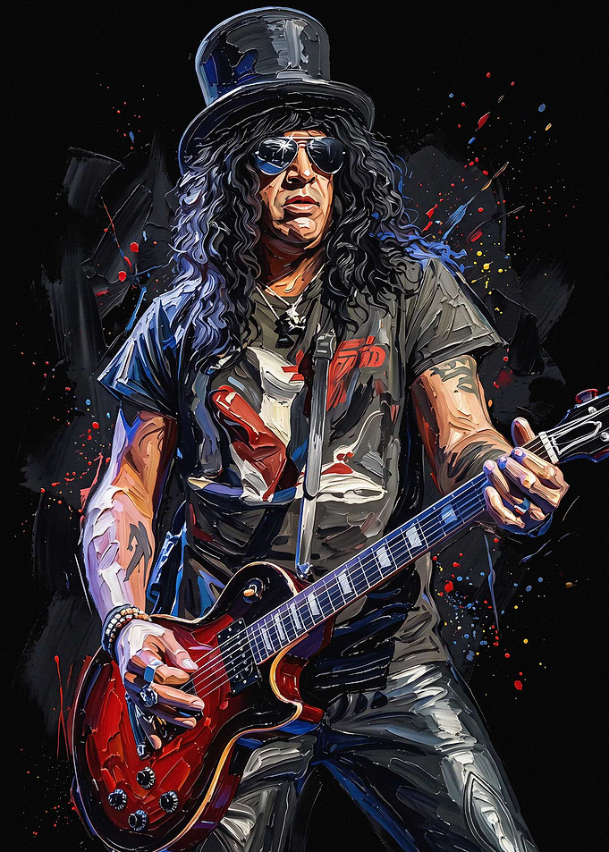 Slash Playing Electric Guitar Portrait
