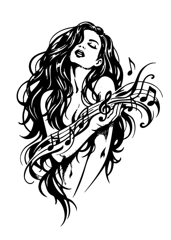 Woman with flowing musical hair