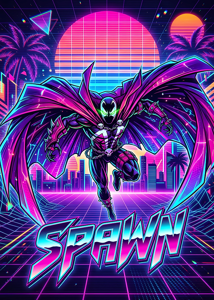 Synthwave Spawn Comic Book Poster