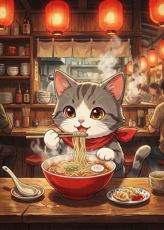 Cat Ramen Shop Cute Anime Poster