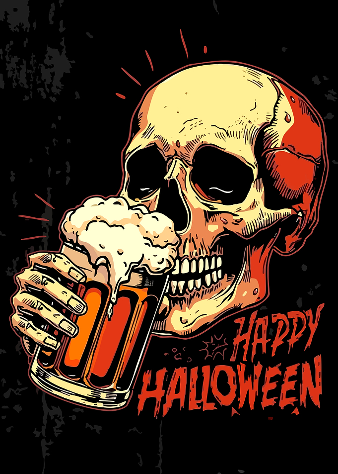 Skull Drinking Beer Halloween Illustration