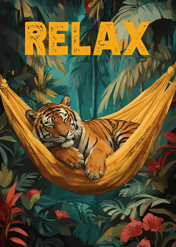 Tiger Relaxing in a Jungle Hammock