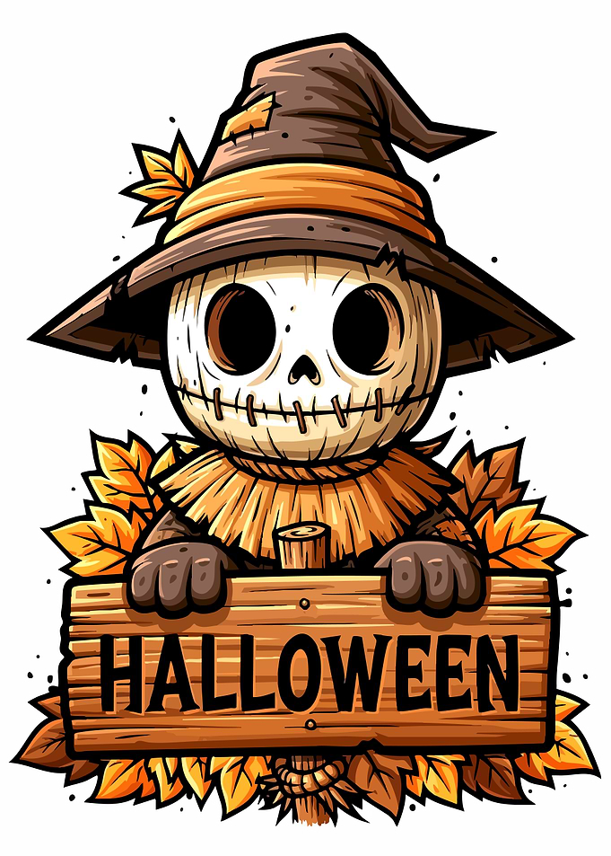 Cute Scarecrow Halloween Sign Illustration