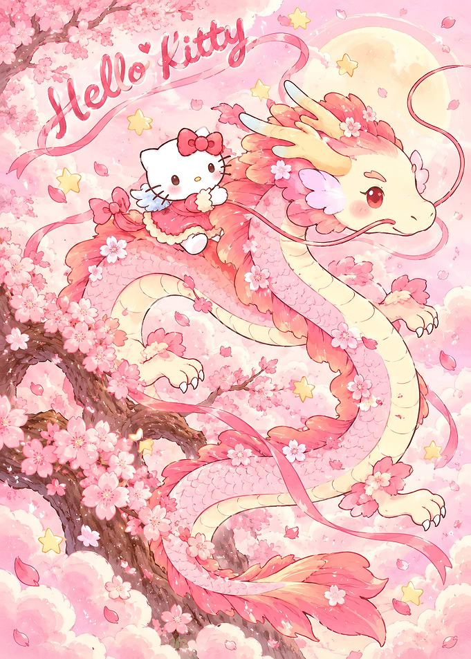 Hello Kitty Riding a Pink Dragon