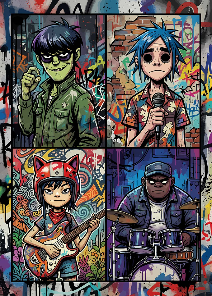 Gorillaz Band Members Graffiti Art Collage