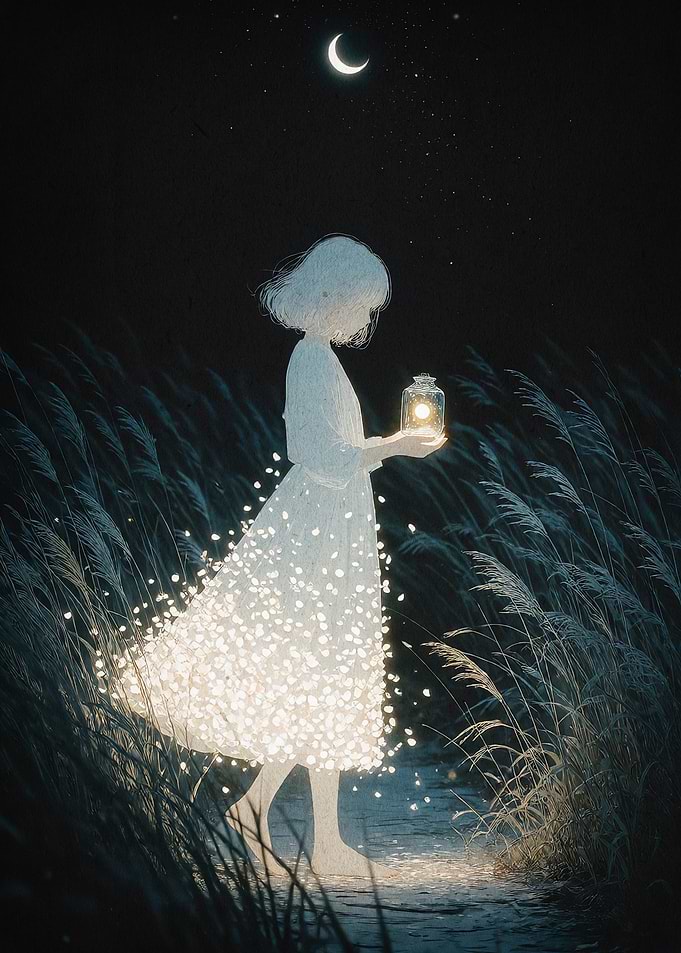 Girl In Night Meadow Dreamy Poster