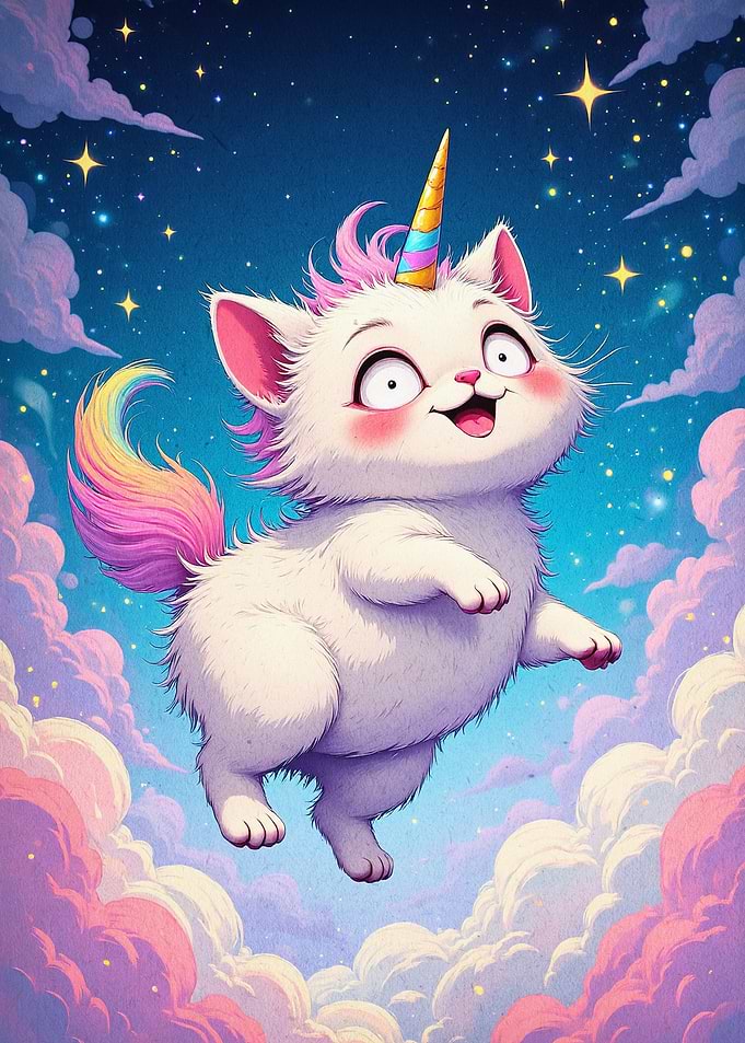 Caticorn Magic Fantasy Art Poster