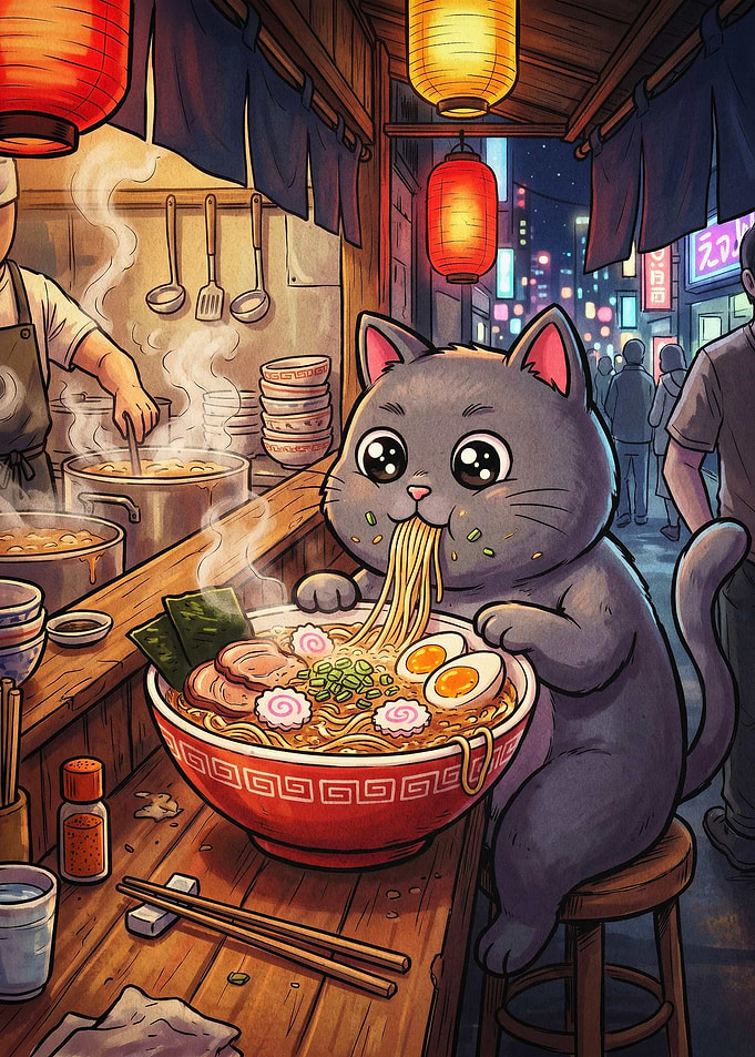 Cat Ramen Noodle Shop Cute Anime Ar