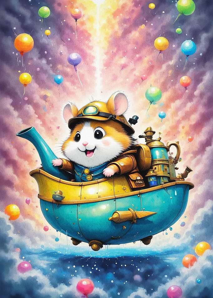 Steampunk Hamster Airship Fantasy A