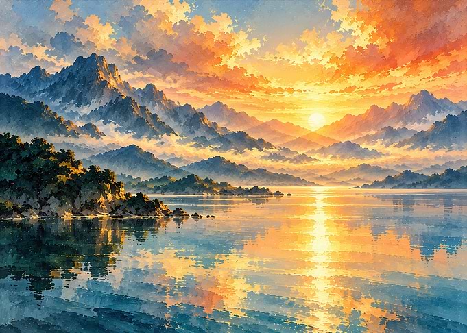 Golden Sunset Over Mountain Lake