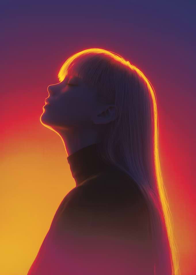 Profile of Woman in Neon Light