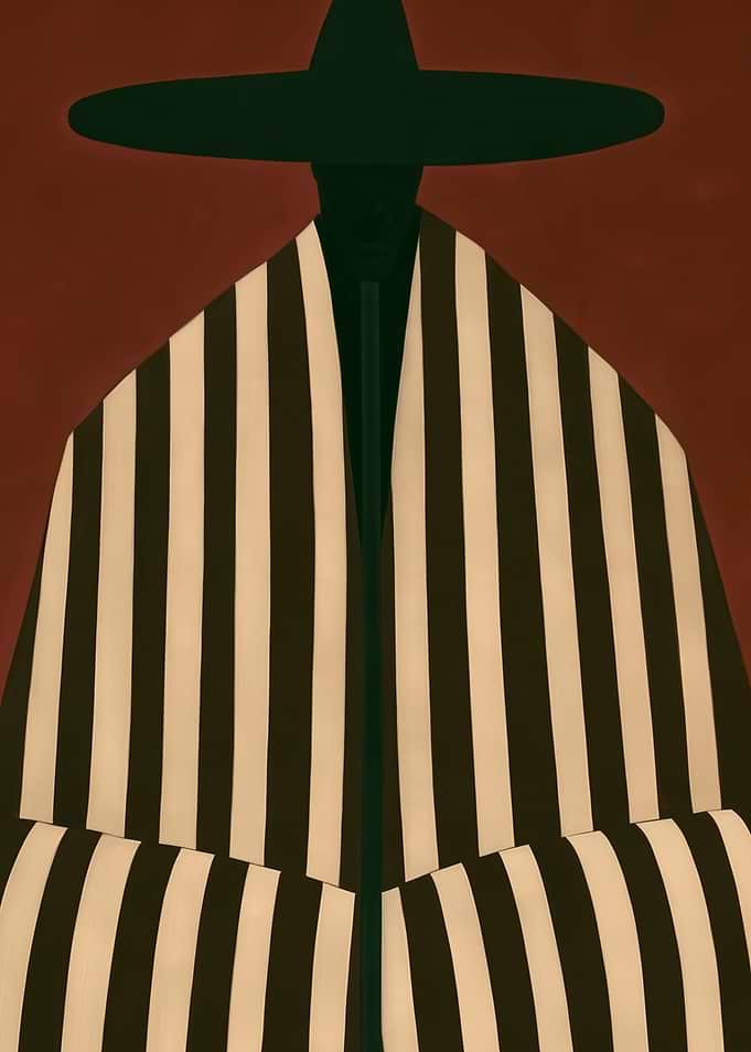 Minimalist Figure in Striped Poncho