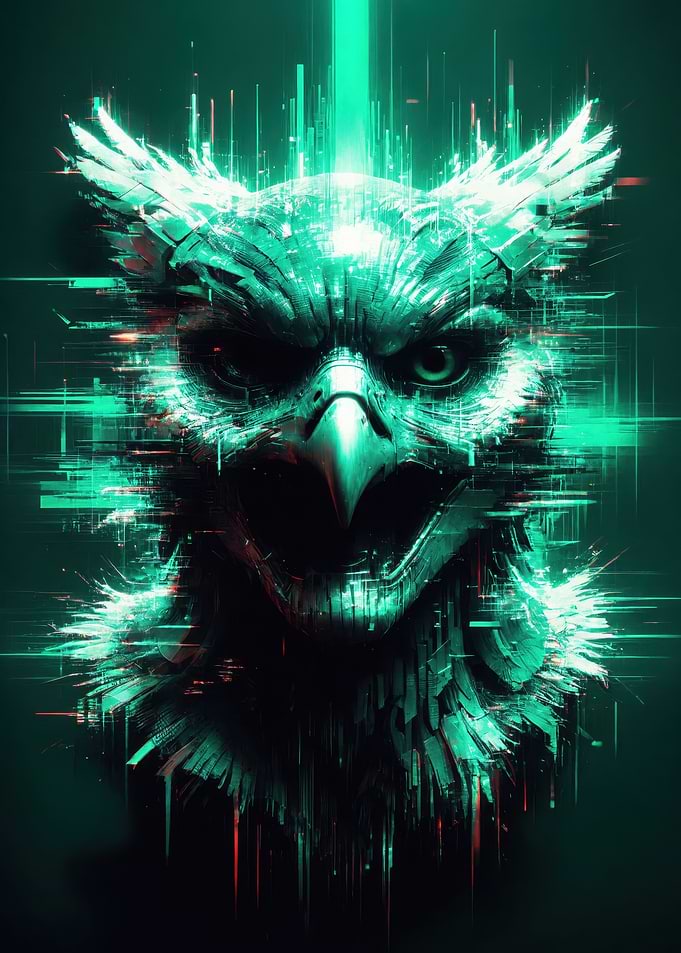 Glitch Art Cybernetic Eagle Portrait