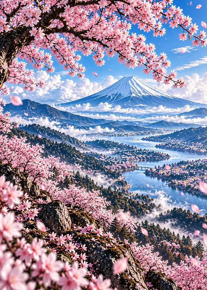 Mount Fuji and Cherry Blossoms