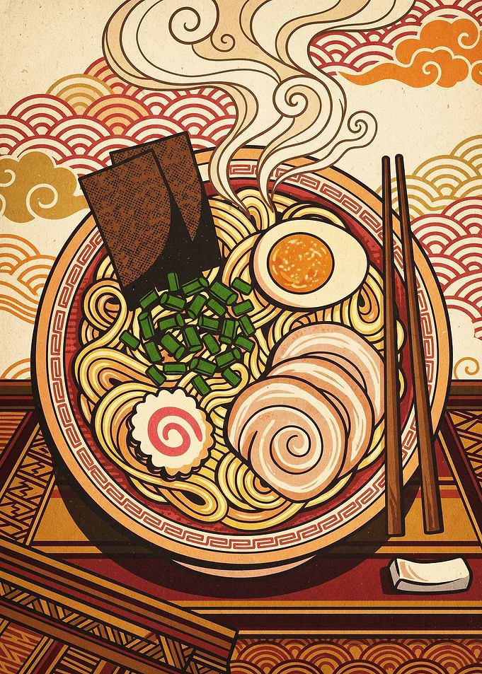 Ramen Bowl Japanese Food Retro Art