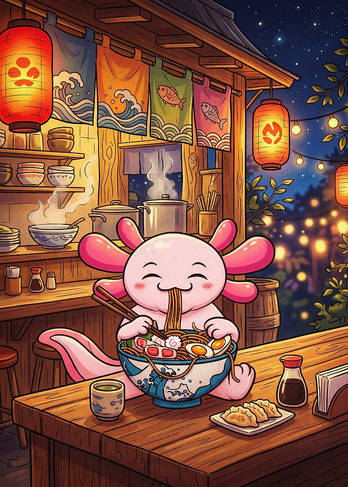 Axolotl Ramen Shop Cute Anime Art