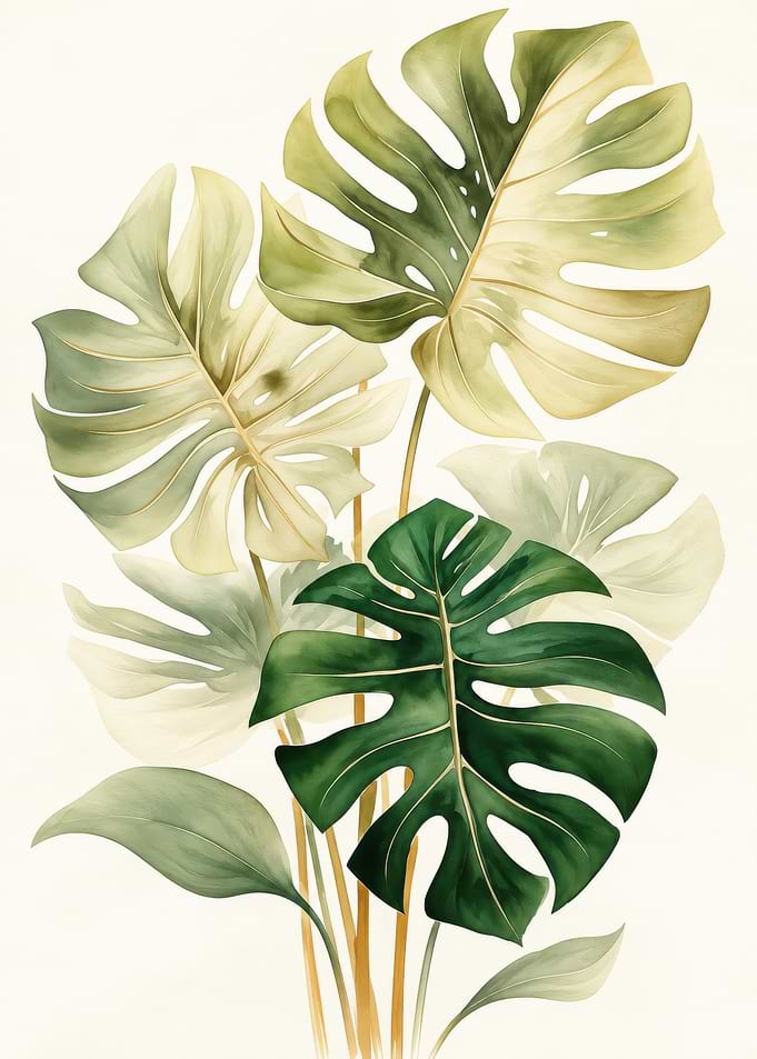 Watercolor Monstera Leaf Botanical Illustration