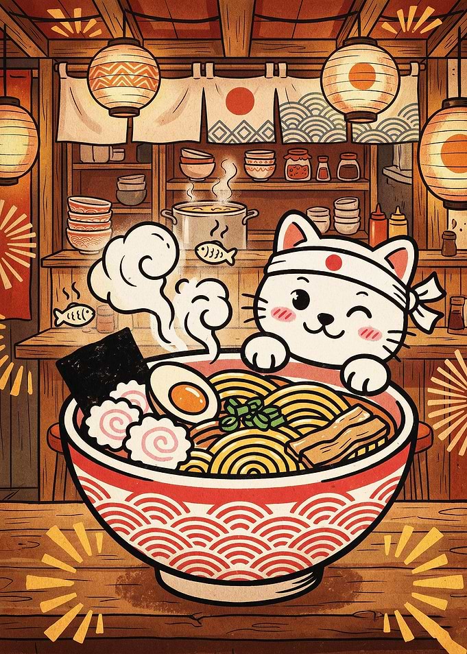 Ramen Cat Japanese Noodle Cute Art