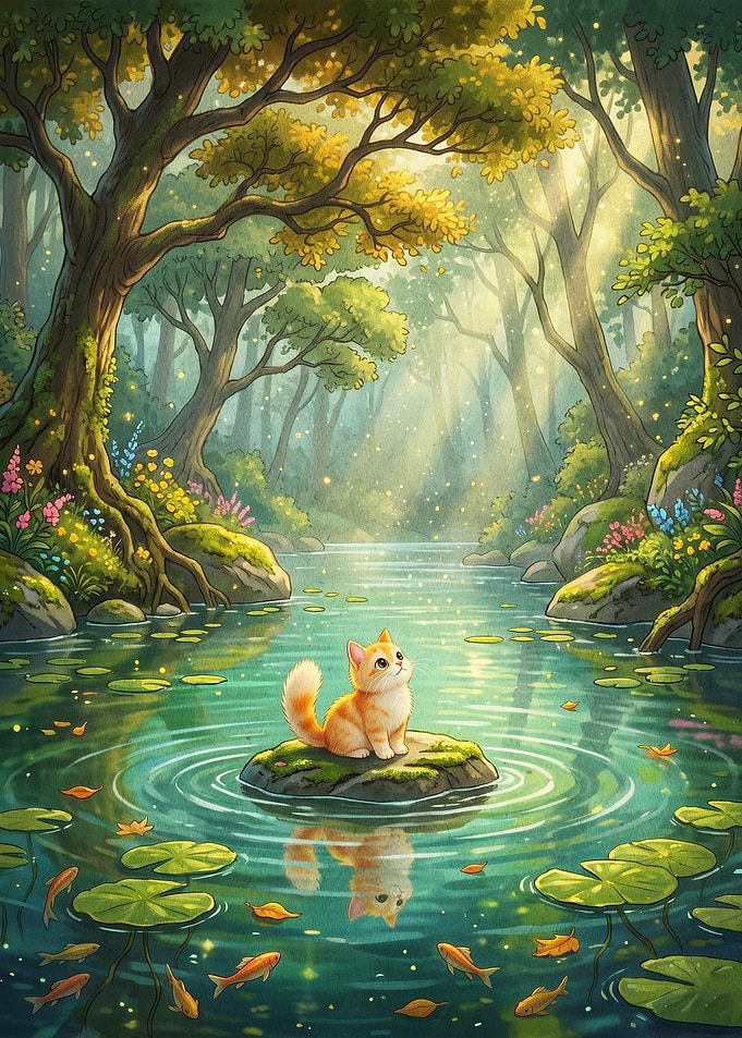 Magical Cat Forest River Art