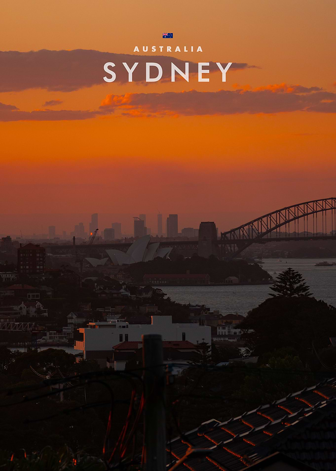 Sydney Australia Sunset Skyline Poster