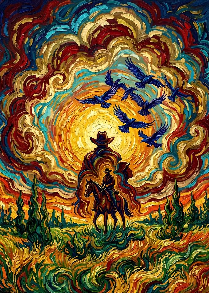 Van Gogh Style Cowboy and Crows