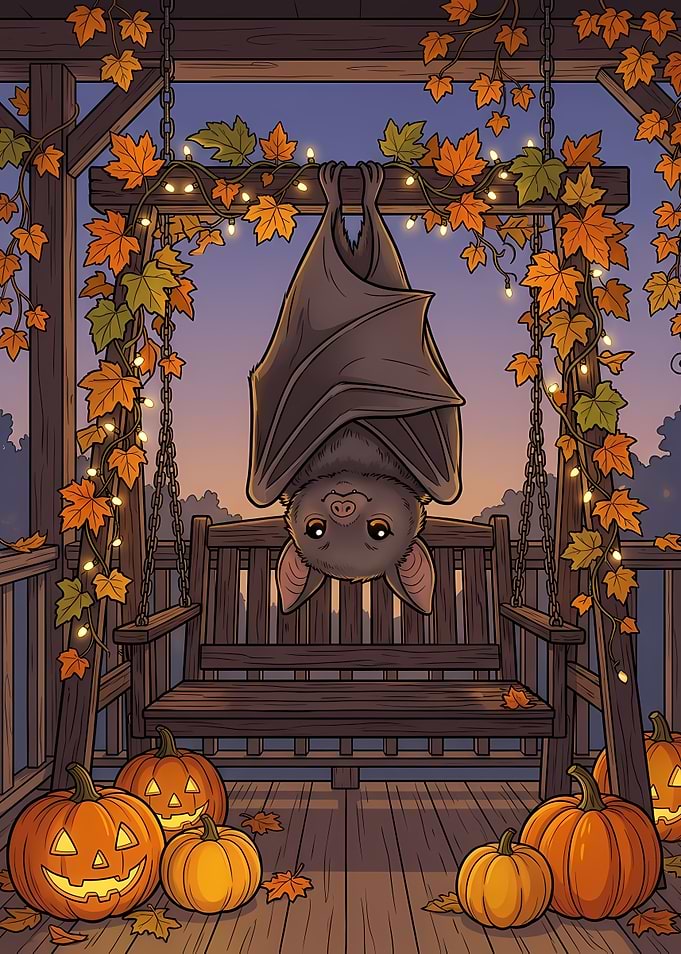 Cute Halloween Bat Autumn Pumpkins