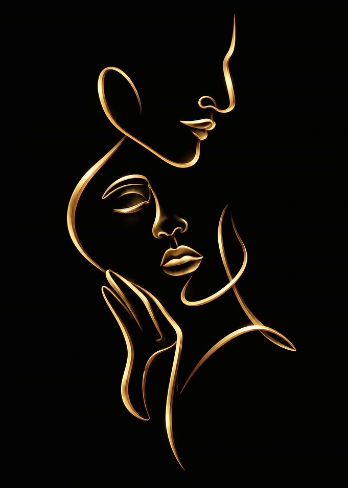 Golden Line Art Couple Portrait
