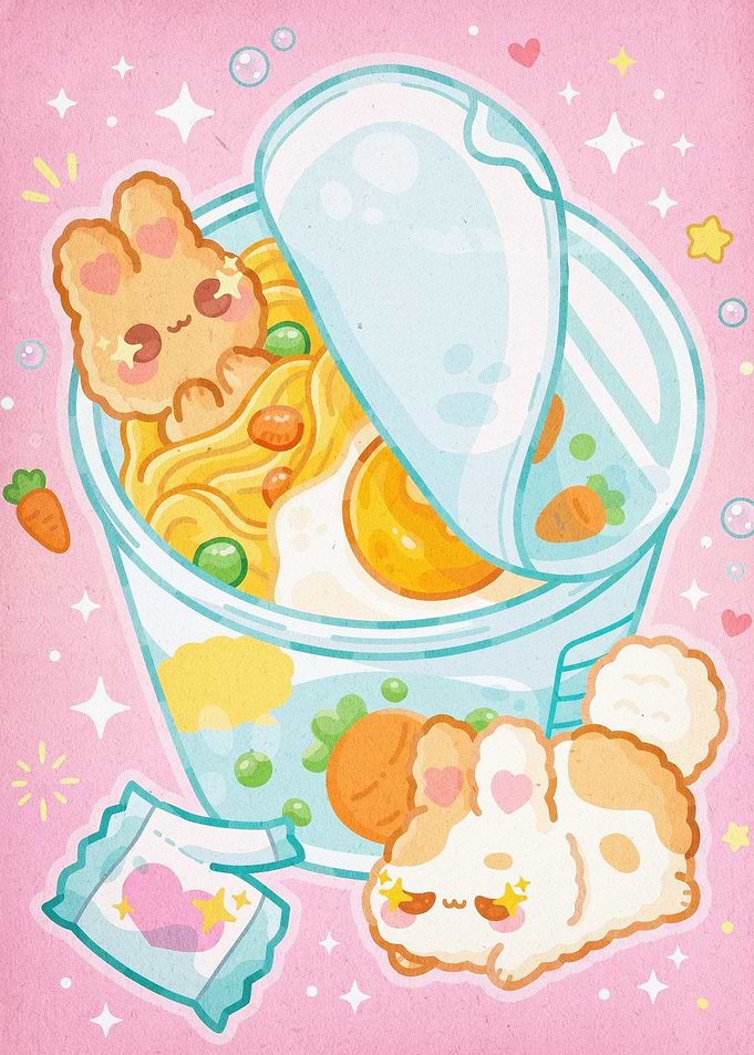 Kawaii Ramen Bunny Cute Pastel Art