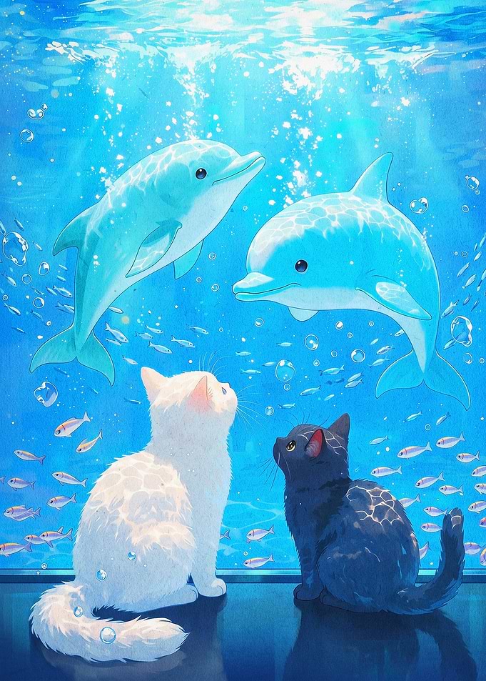 Cats And Dolphins Fantasy Art Poste