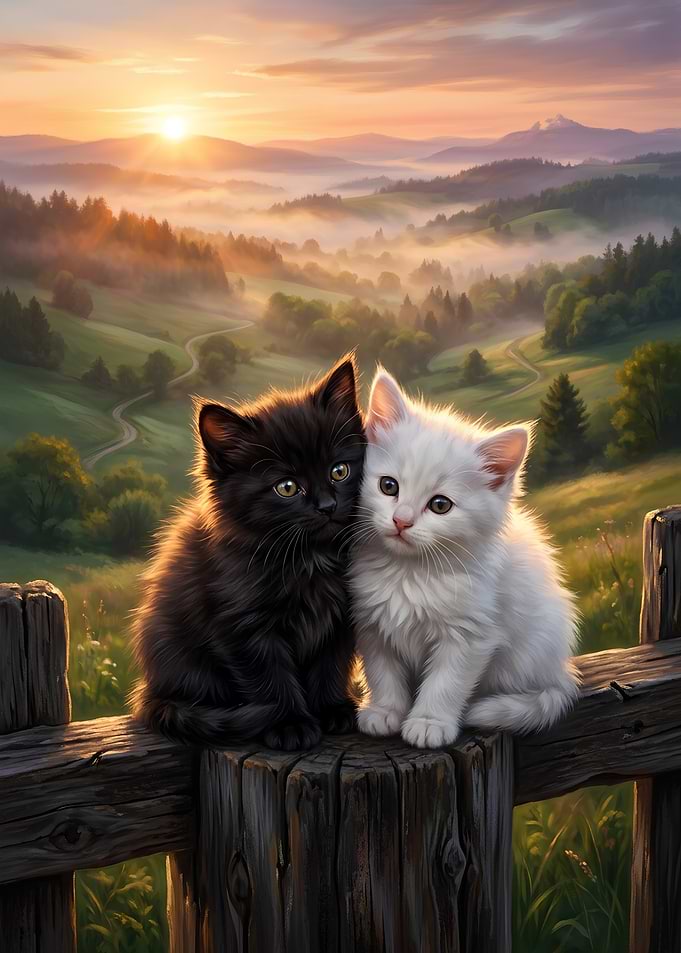 Black and White Kittens at Sunset