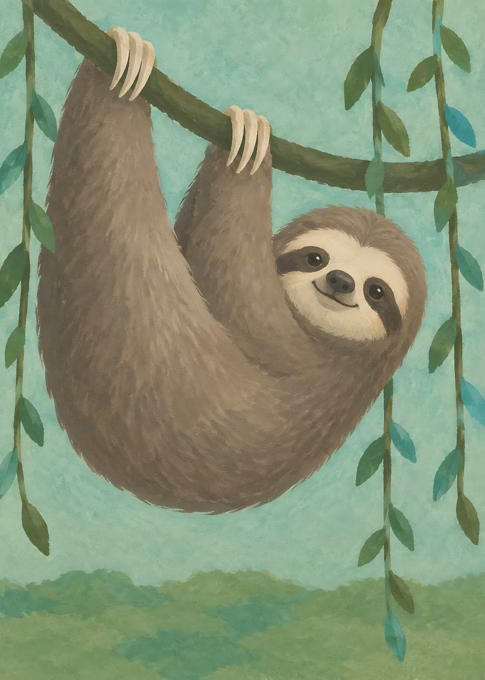 Cute Sloth Hanging from Branch